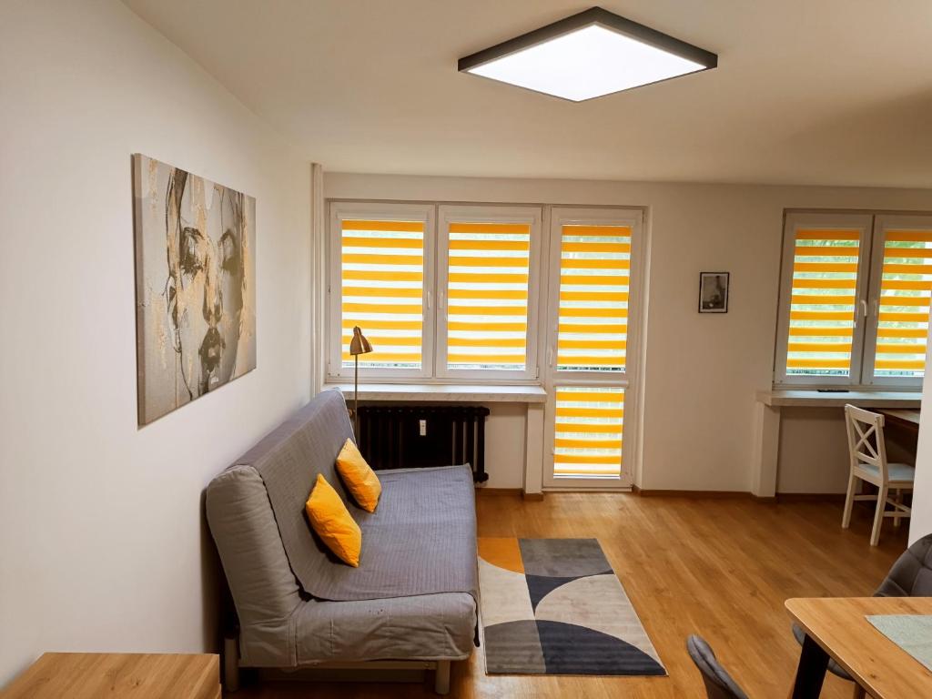 salon z kanapą i stołem w obiekcie Zwierzyniecka Apartamenty LUNA Białystok w mieście Białystok