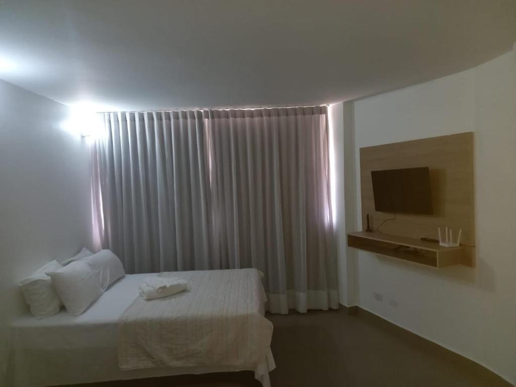 a hotel room with a bed and a television at Apartamento 1009 in Goiânia