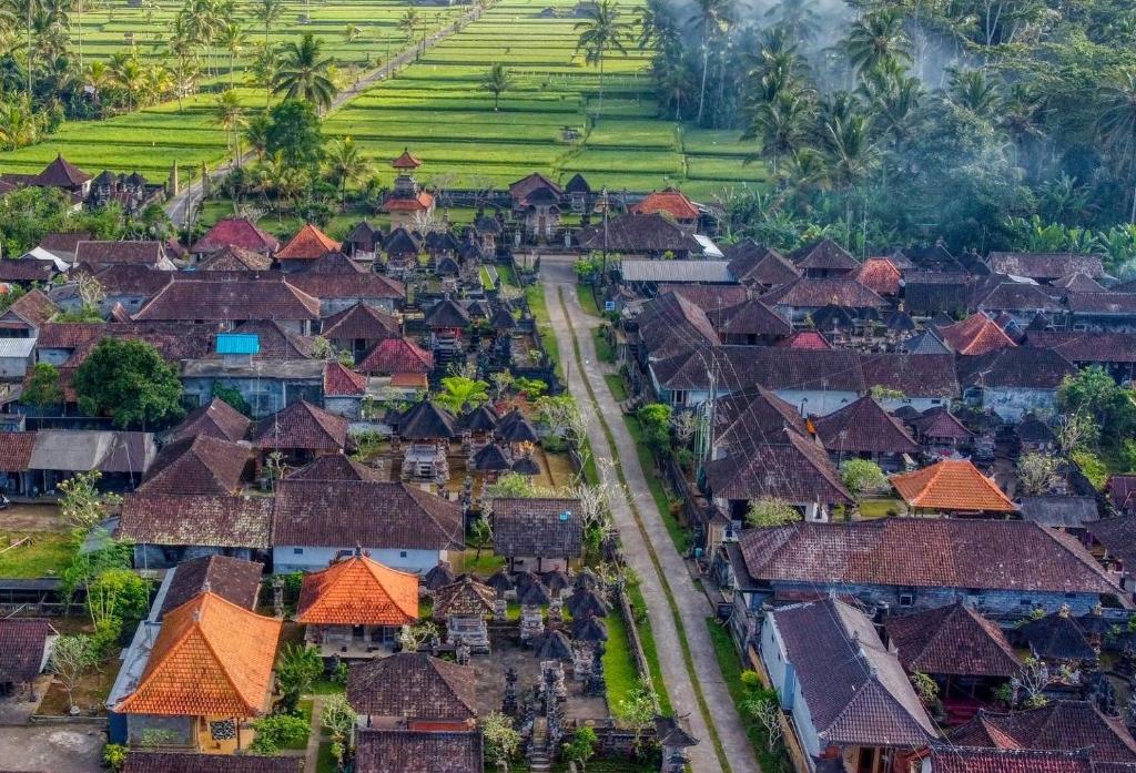 een luchtzicht op een dorp met huizen bij Rural Atmosphere at Bali Coconut House in Delodsema Village in Penginyahan