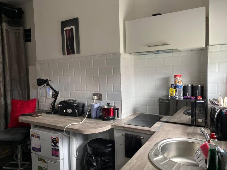 cocina con fregadero y encimera en Limpenny Garden Flat, en Nottingham