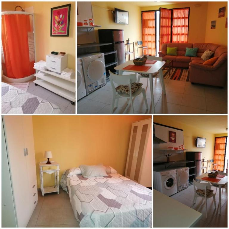 a collage of four pictures of a living room at vista al mar. in Caleta de Interián