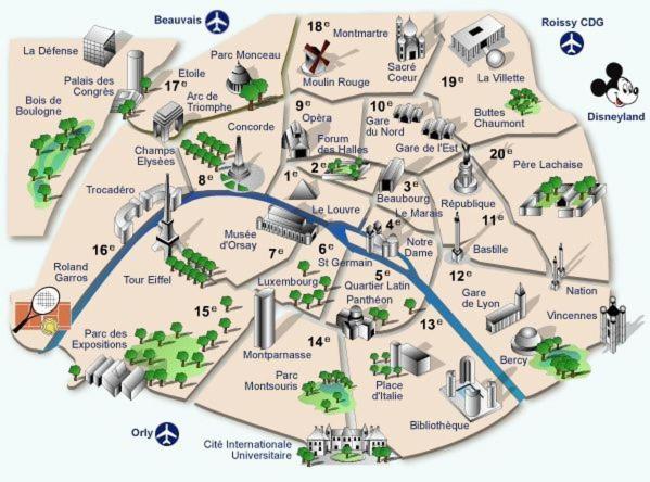 a map of a park with blue arrows at Kremlin Bicêtre - appartement aux portes de Paris in Le Kremlin-Bicêtre