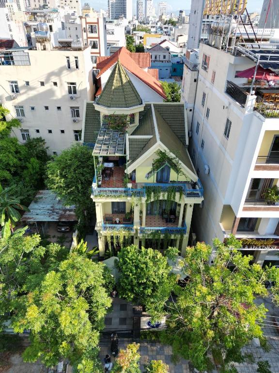 an overhead view of a building with a roof at Thi Boutique Villa in Danang