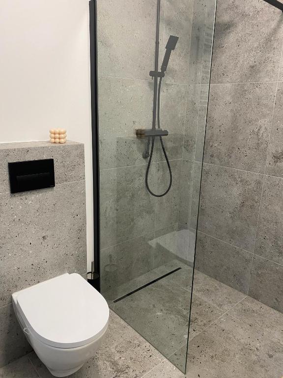 Kúpeľňa v ubytovaní Domki Widok Na Staw