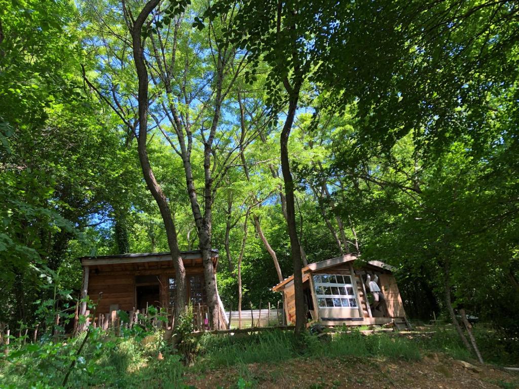 a small cabin in the woods with trees at Fenêtre sur les Pyrénées in Soulan