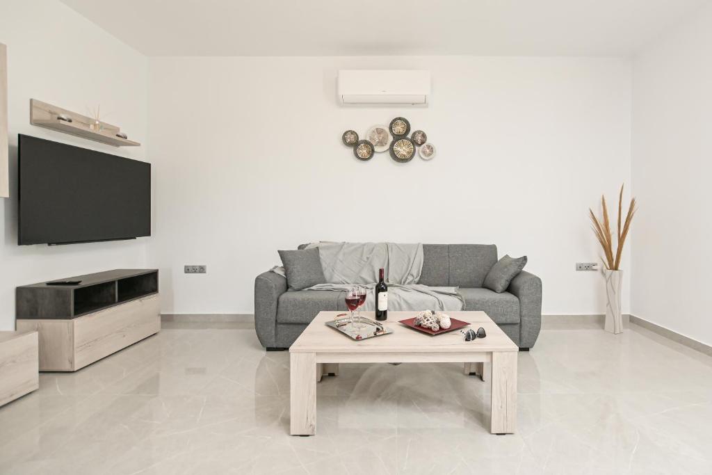 TV a/nebo společenská místnost v ubytování Elaion Villa Naxos Town
