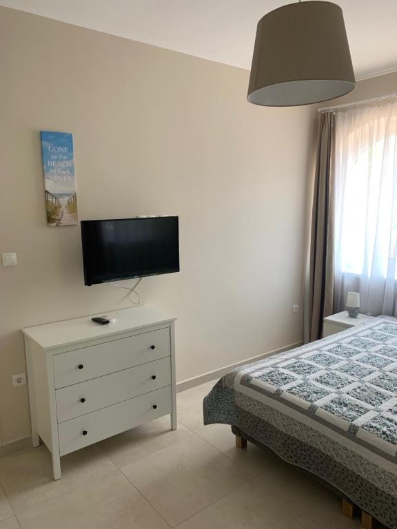 Televízia a/alebo spoločenská miestnosť v ubytovaní TópART Apartman I