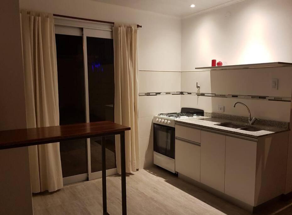 a kitchen with a sink and a stove top oven at Loft Salto Chico in Concordia