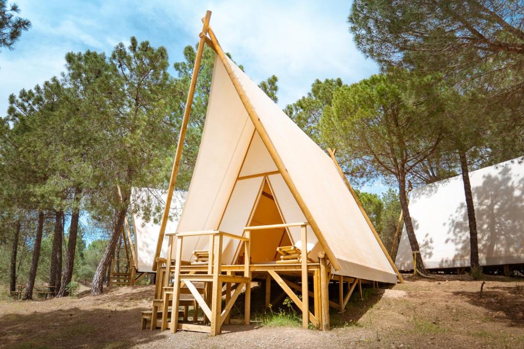 ein großes Tipi-Zelt auf einem Feld mit Bäumen in der Unterkunft Kampaoh Córdoba in Córdoba