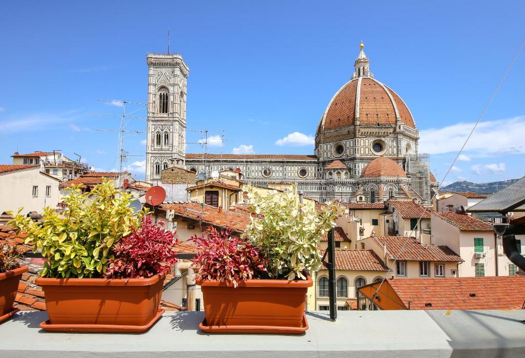 vistas a una ciudad con macetas en el techo en Apartments Florence - Florentine Skyline en Florencia