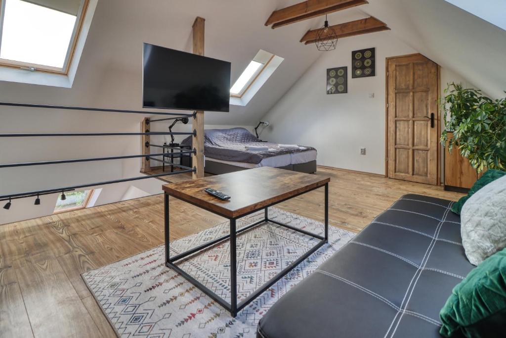 Televízia a/alebo spoločenská miestnosť v ubytovaní ZenLoft Apartman