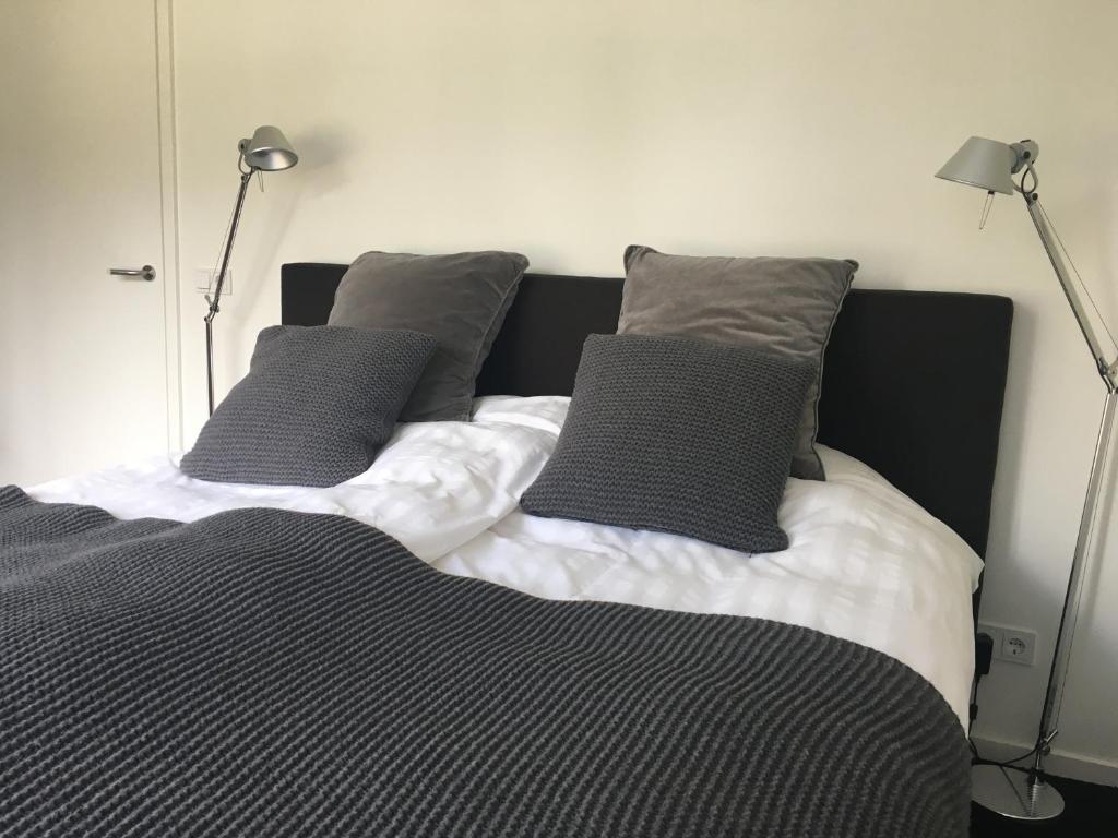 een bed met twee kussens in een slaapkamer bij Retour de Provence in Almelo