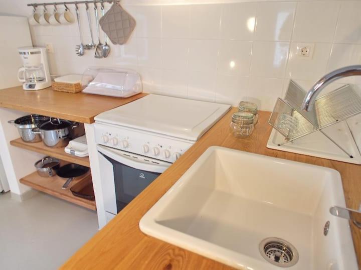 kuchnia ze zlewem i kuchenką w obiekcie Cycladic House in Skiros w mieście Skiros