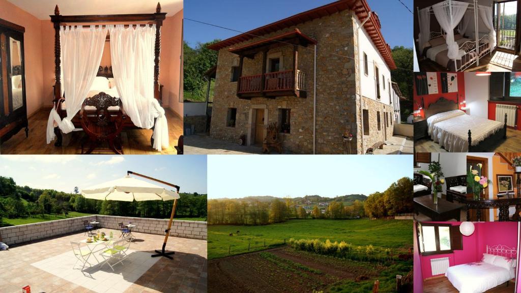 un collage de fotos de una casa con jardín en el calero, en Oviedo