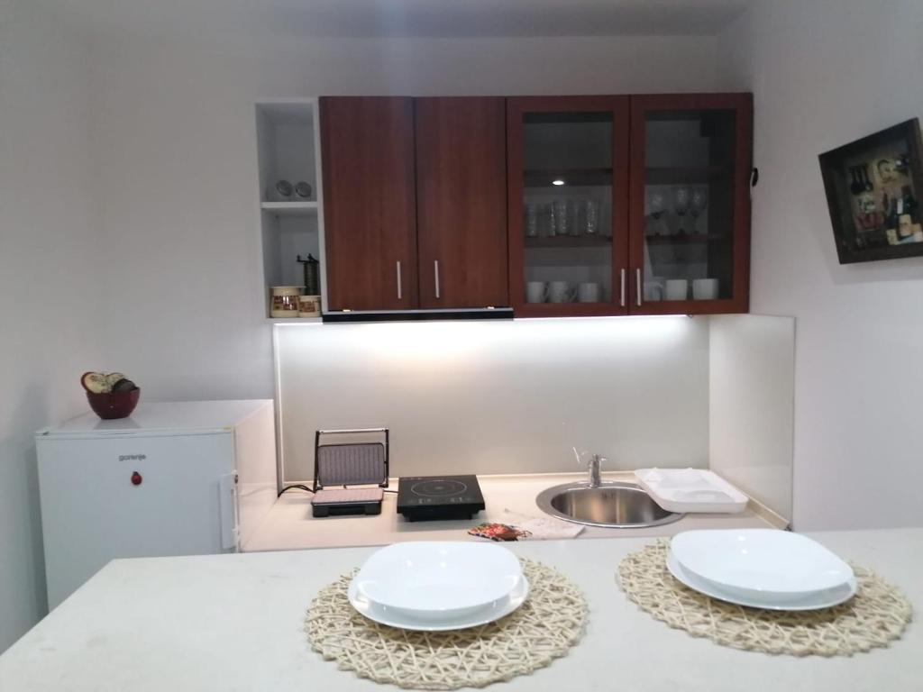 Kuchyň nebo kuchyňský kout v ubytování Apartmani Glorija
