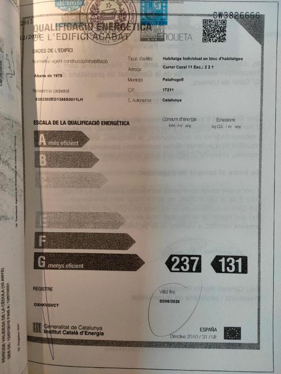 Certifikát, hodnocení, plakát nebo jiný dokument vystavený v ubytování LLAFRANC 100 - calle Coral-