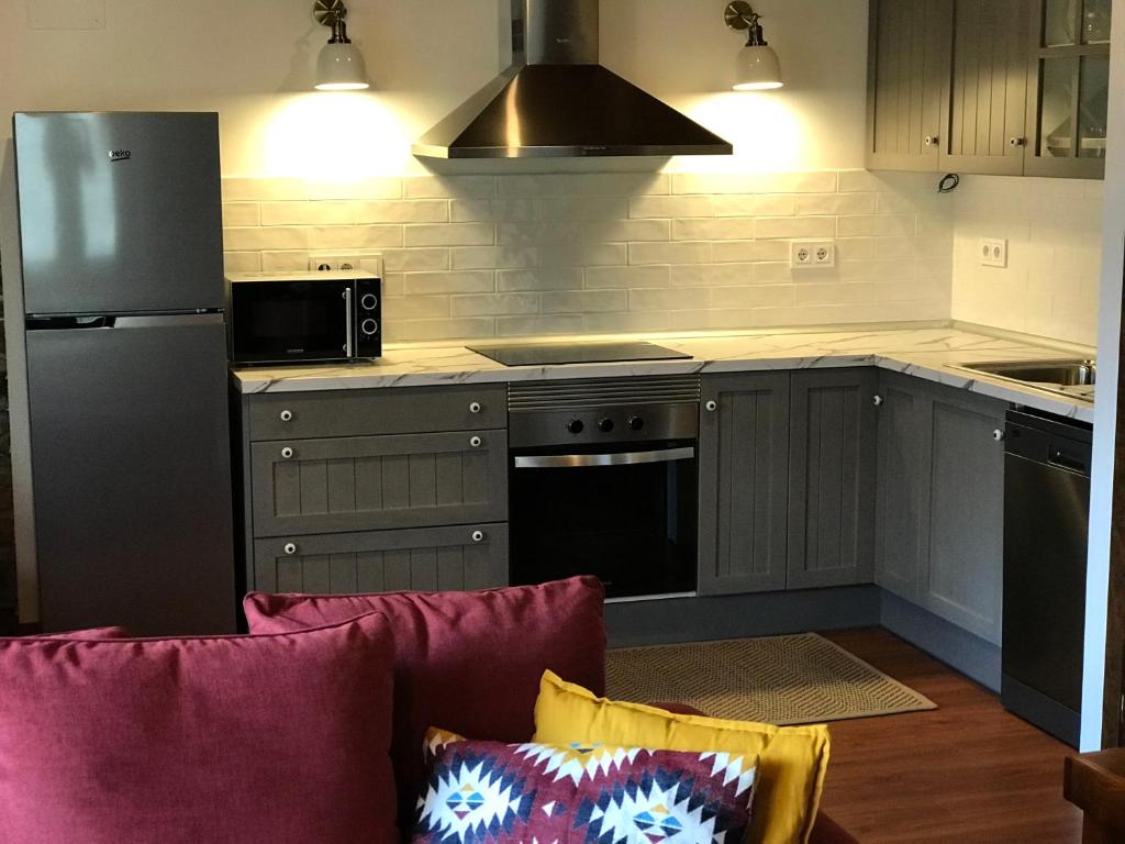 Il comprend une cuisine équipée d'un réfrigérateur et d'une cuisinière. four supérieur dans l'établissement Arties Centro 2 habitaciones, exclusivo familias, à Arties