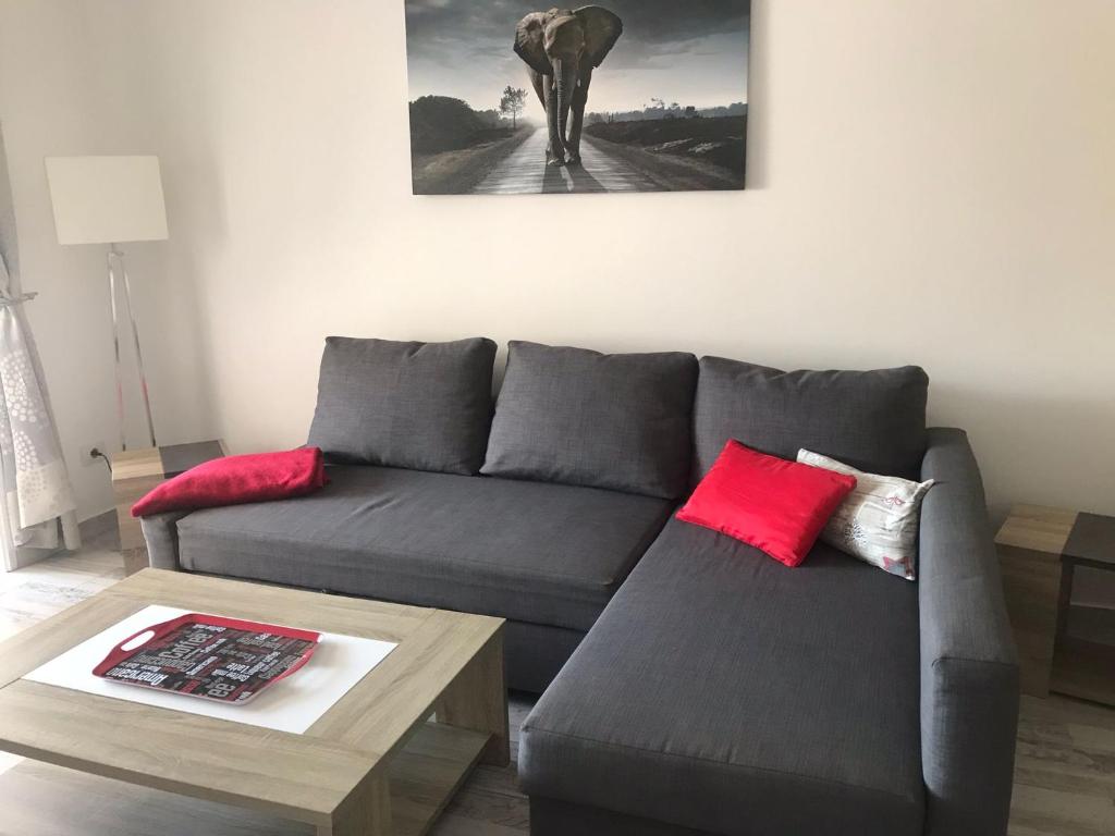 a living room with a couch and an elephant painting at Cozy apartment in Los Cristianos in El Guincho