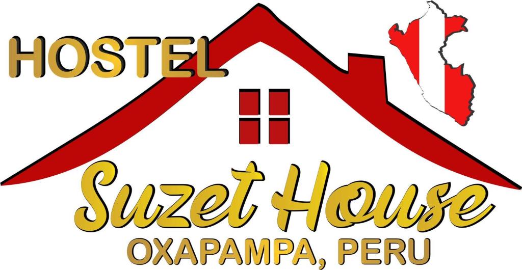 Aigil de una casa enferma con una flecha roja y las palabras barrieron la casa o en Suzet House, en Oxapampa