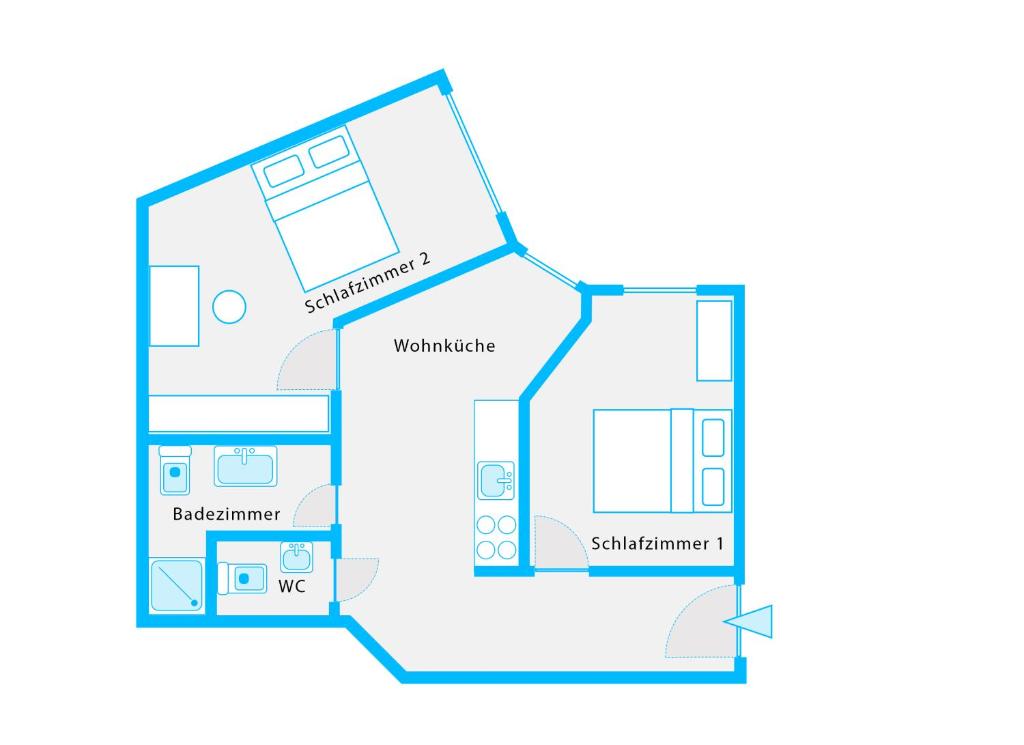Půdorys ubytování The Mierendorf Hinterhaus, 2 bed rooms up to 4 people
