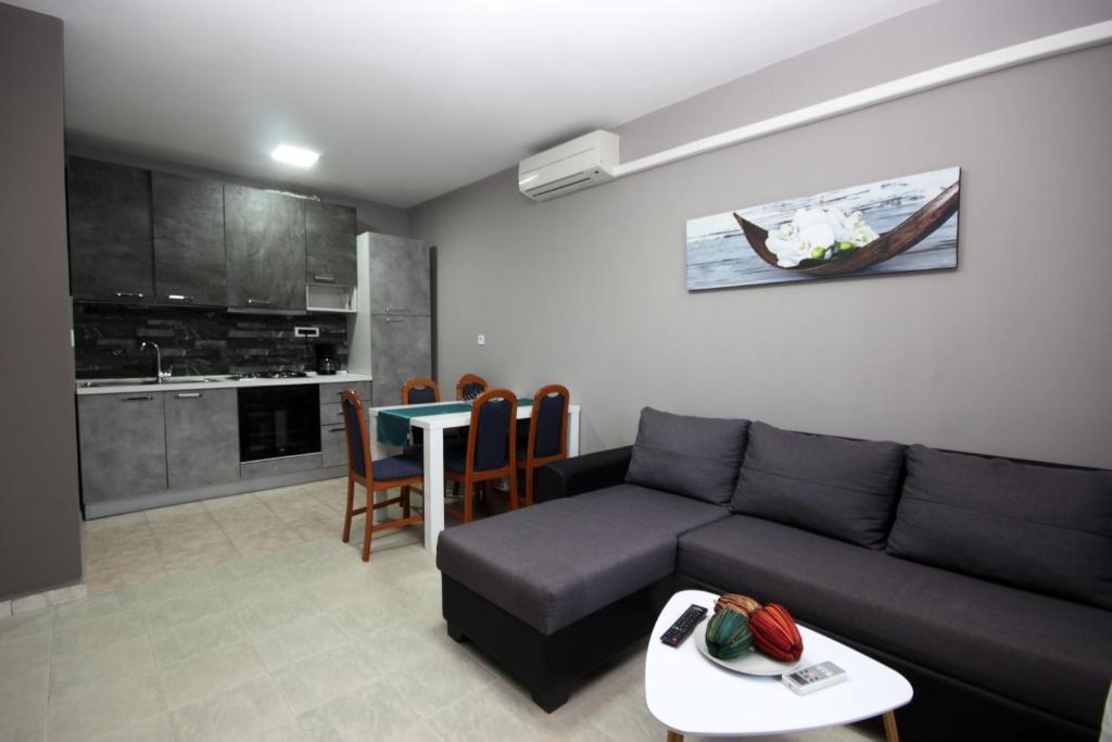 Kuchyň nebo kuchyňský kout v ubytování Apartments Fjolla