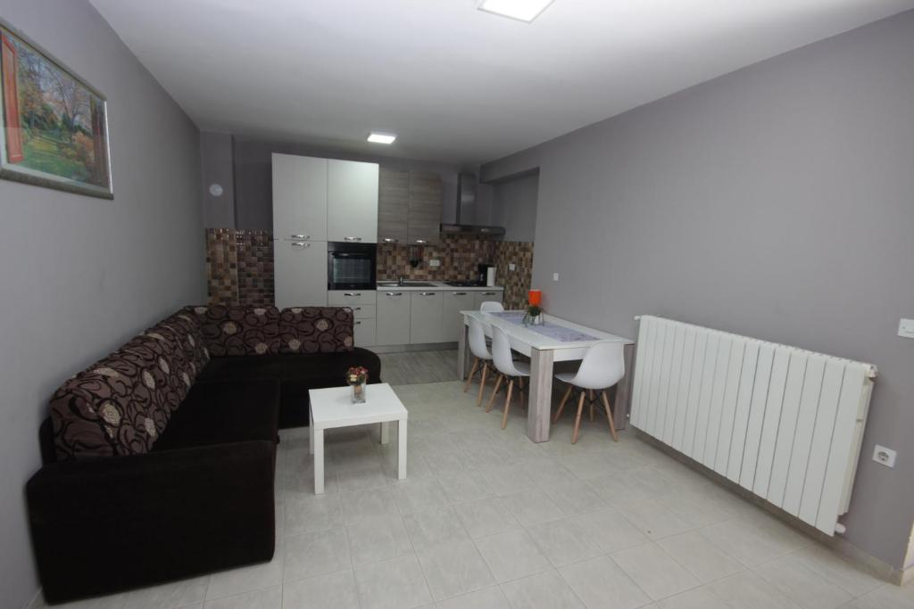 Kuchyň nebo kuchyňský kout v ubytování Apartments Fjolla