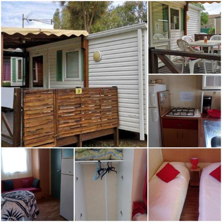 kolaż czterech zdjęć małego domku w obiekcie Camping 3etoiles Lac DE STE CROIX GORGES DU VERDON MOUSTIERS STE MARIE ACTVITES NAUTIQUES RANDONNEES w mieście Sainte-Croix-de-Verdon
