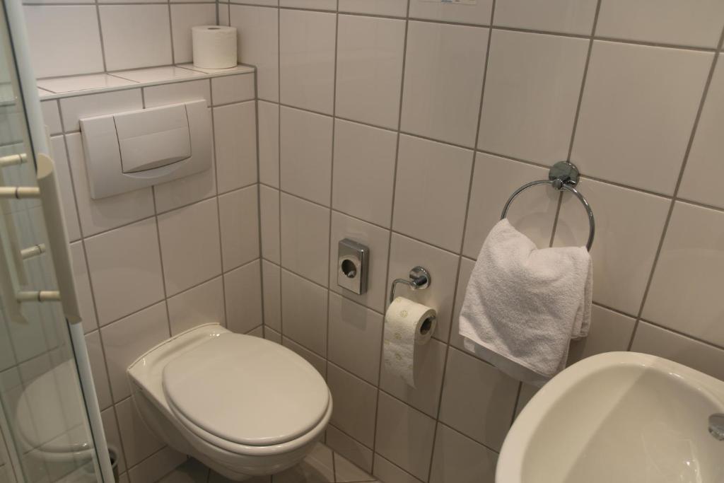Koupelna v ubytování Hotel Alpha