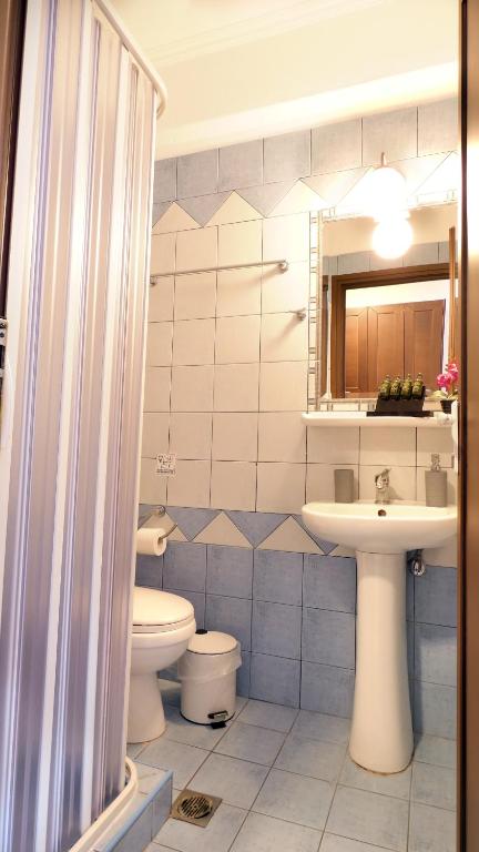 a bathroom with a toilet and a sink at House Chrysoula Mitsokopi in Sarti