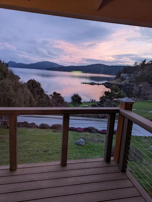 a view of a lake from the deck of a house at The Landmark Inn on Orcas Island in Eastsound