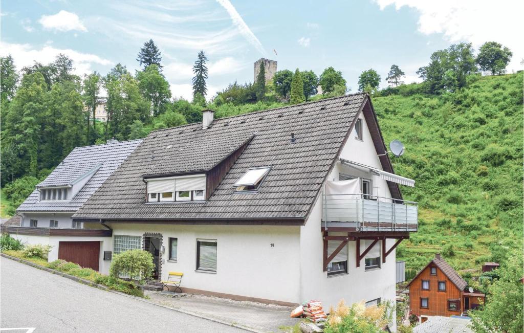 ホルンベルクにあるAwesome Apartment In Hornberg With 2 Bedrooms And Wifiの灰色の屋根の白い家