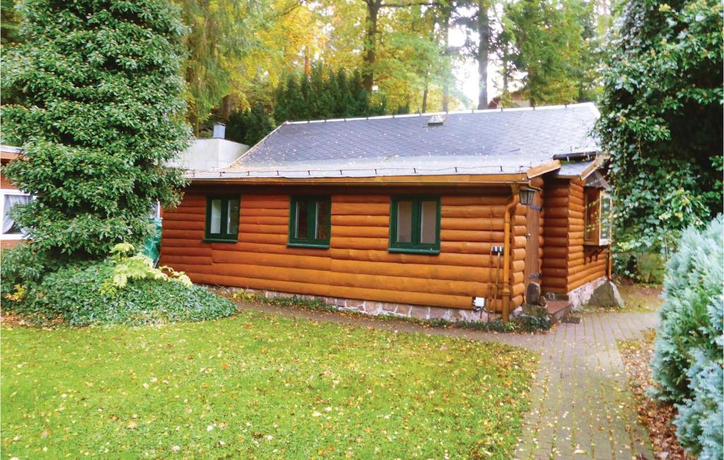 a log cabin in the middle of a yard at Amazing home in Crinitzberg with 1 Bedrooms and WiFi in Bärenwalde