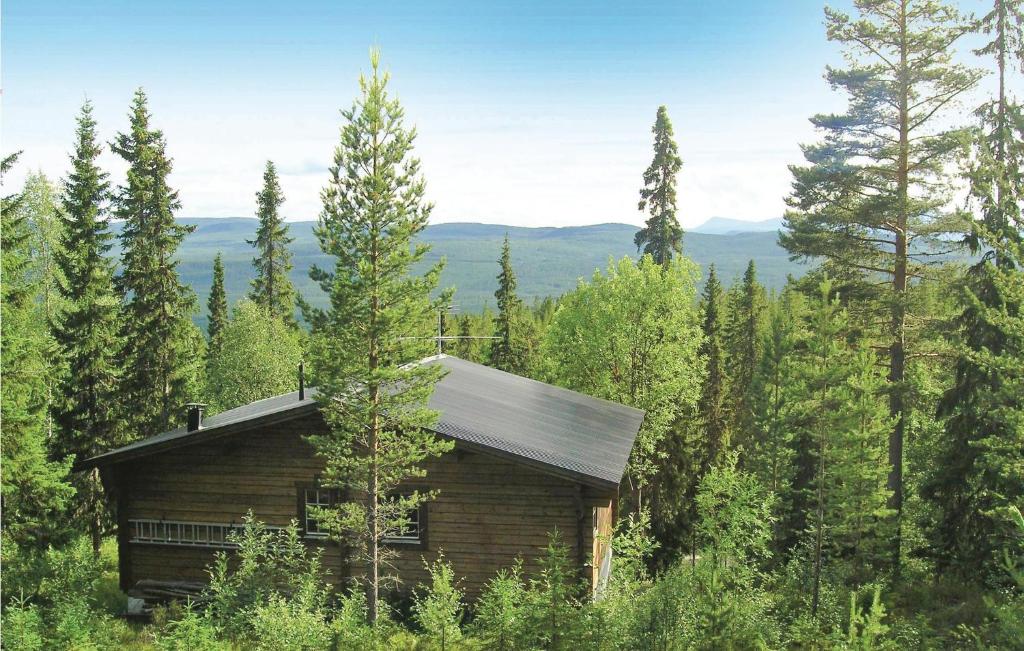 eine Blockhütte im Wald mit Bäumen in der Unterkunft Cozy Home In Vemdalen With Sauna in Vemdalen