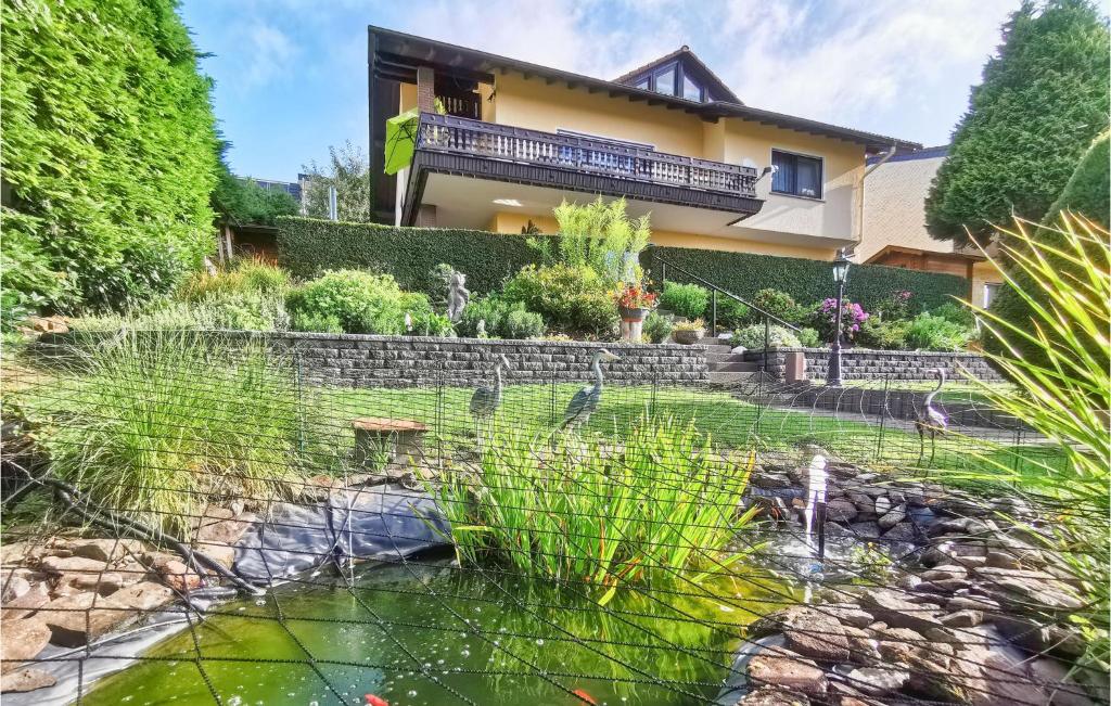 a house with a pond in front of it at Amazing Apartment In Schotten With Kitchen in Schotten