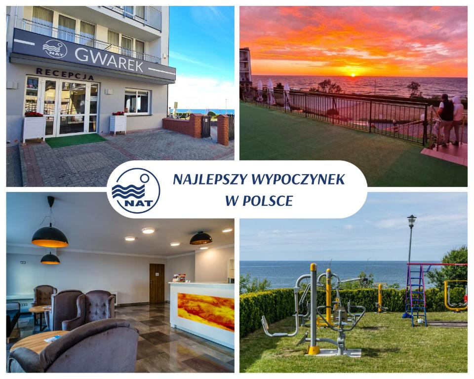 a collage of photos with a view of the ocean at Ośrodek Wypoczynkowy Gwarek Ustronie Morskie in Ustronie Morskie