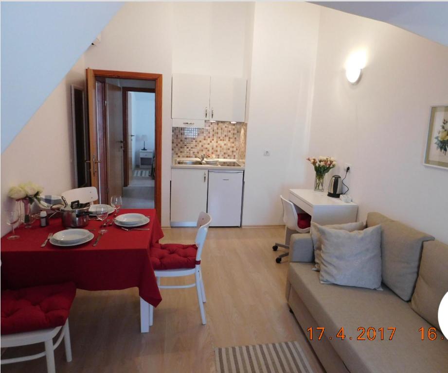 Kuchyň nebo kuchyňský kout v ubytování Apartmani ljuta naranča