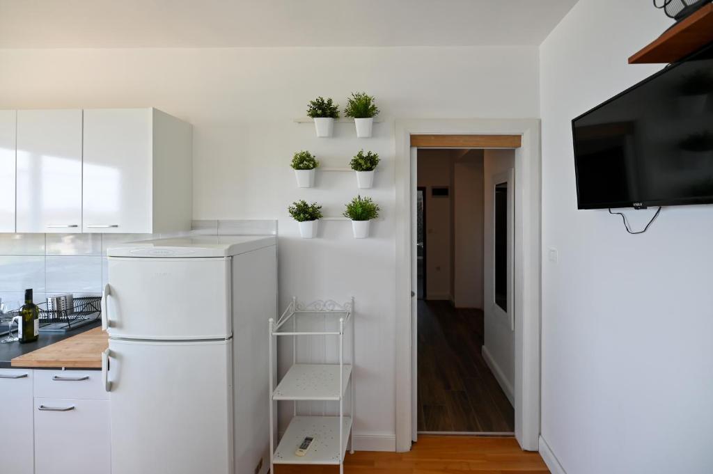 Kuchyň nebo kuchyňský kout v ubytování Apartmani Frleta