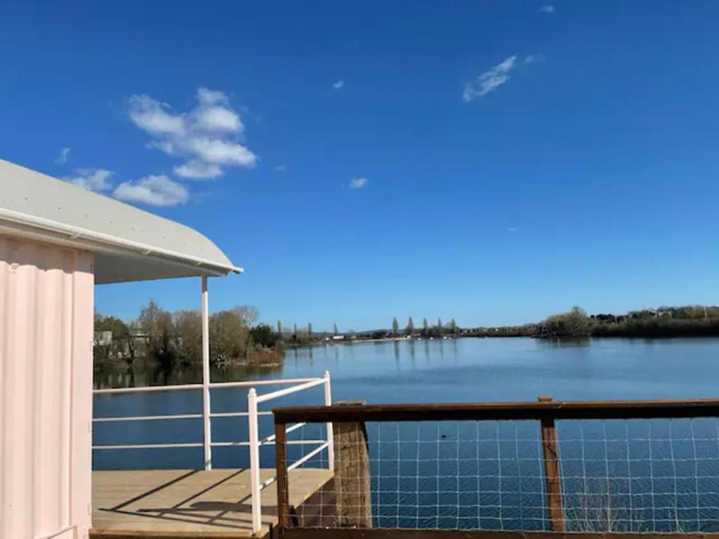 a view from the deck of a boat at Lake View Lodge Pod in Chichester