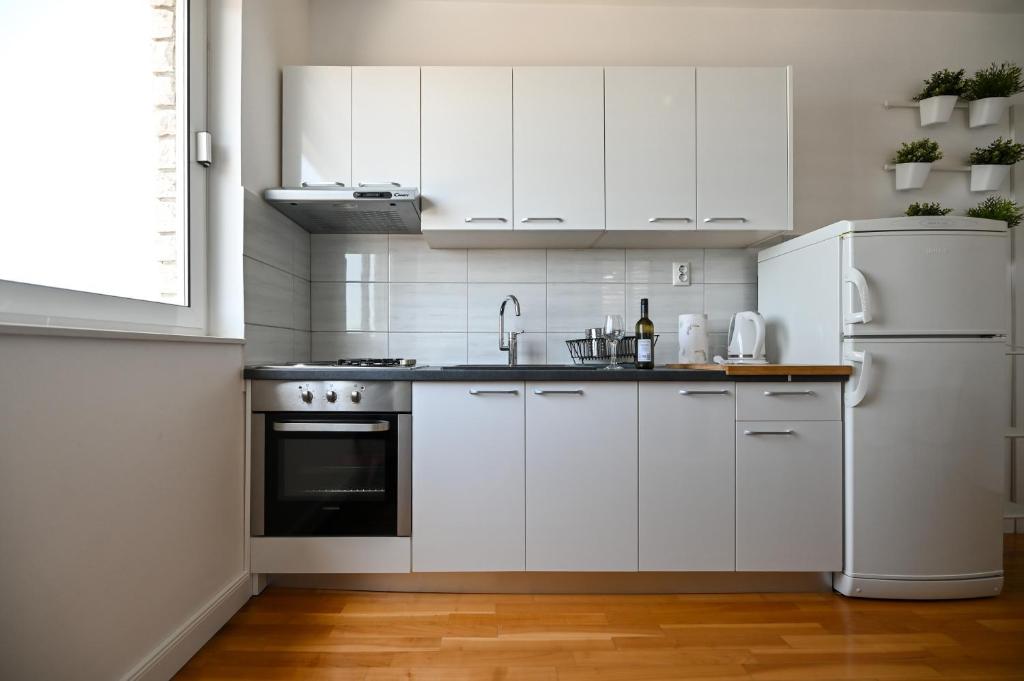 Kuchyň nebo kuchyňský kout v ubytování Apartmani Frleta