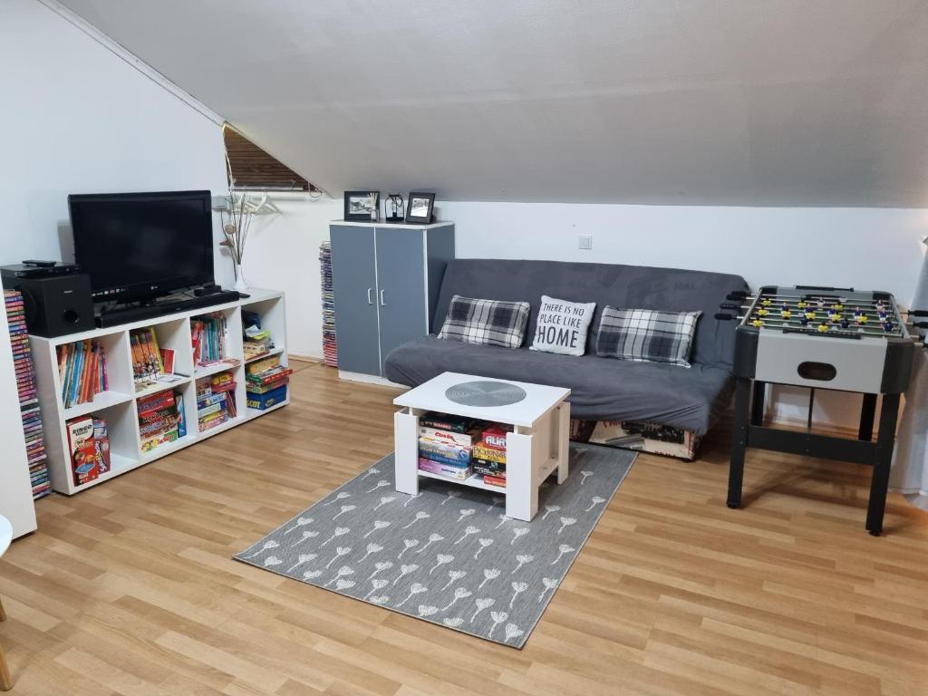 Televízia a/alebo spoločenská miestnosť v ubytovaní Apartman Atelier