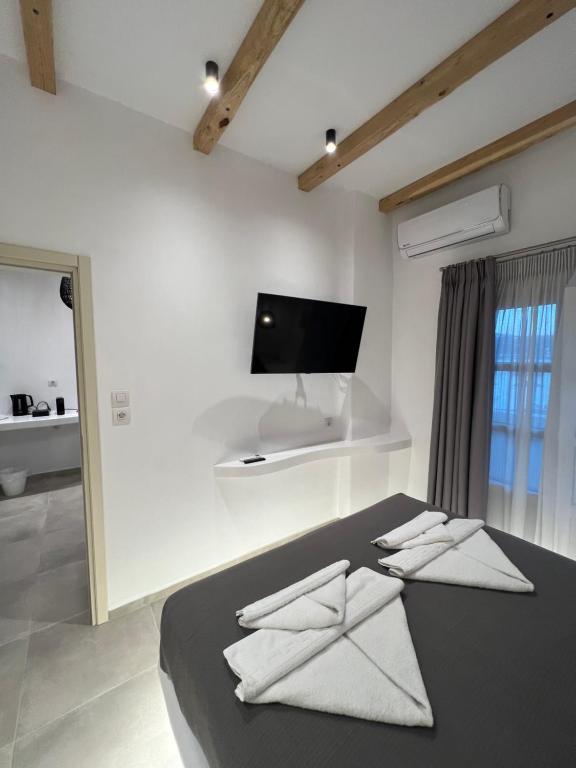 TV a/nebo společenská místnost v ubytování Alidian bay Suites Leros