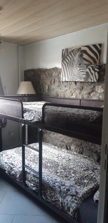 two bunk beds in a room with a wall at Chez Claire de lune in Bolignies