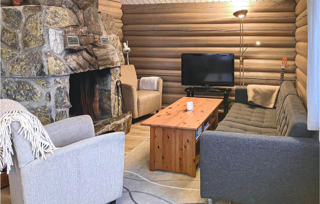 sala de estar con chimenea de piedra y TV en 4 Bedroom Lovely Home In Ål, en Al