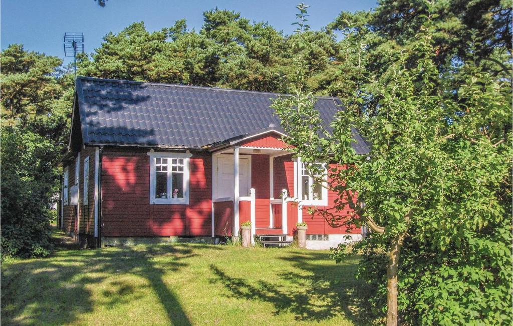 Borrby的住宿－Amazing Home In Borrby With Kitchen，黑色屋顶的红色房子