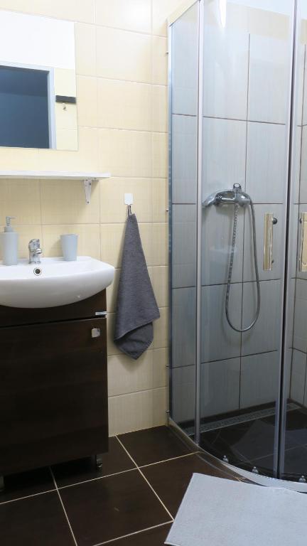 Koupelna v ubytování Apartmány Obora