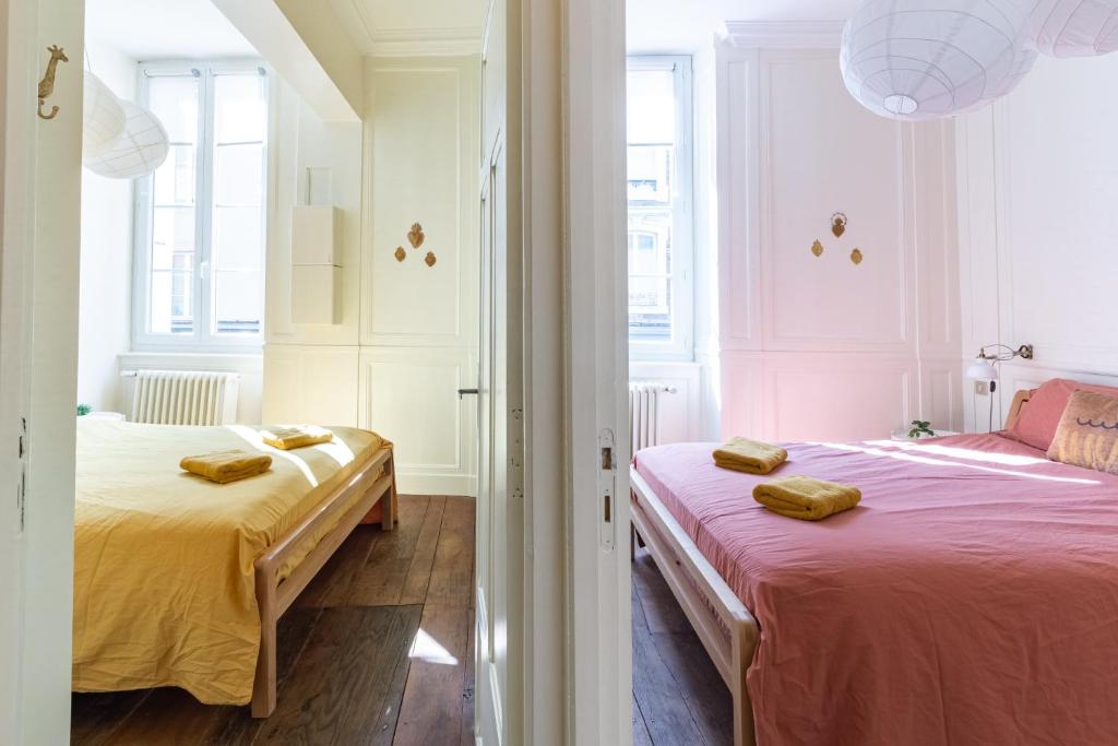 Posteľ alebo postele v izbe v ubytovaní Le Ara Bleu - Bel appartement de caractère