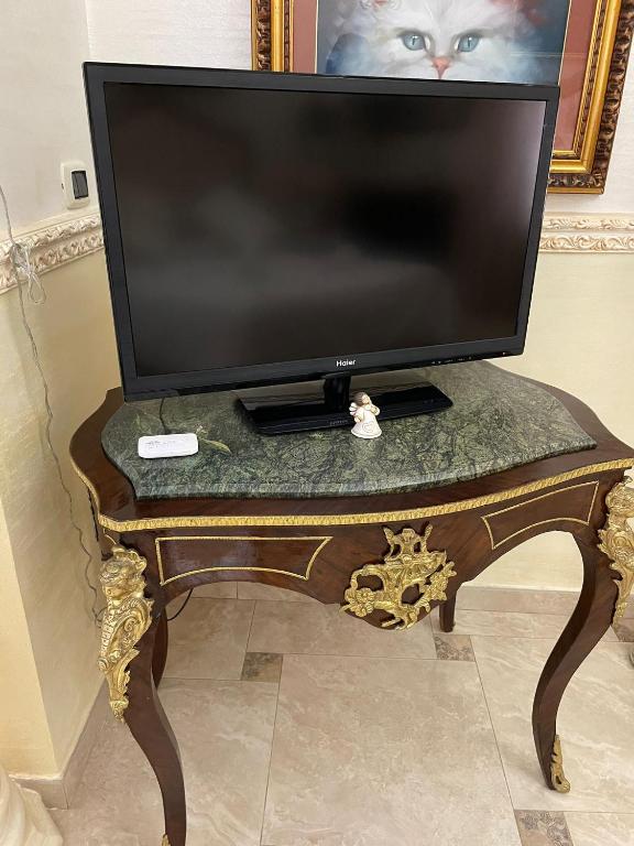 Telewizor na stole z kotem w obiekcie Regina Suite w mieście Brindisi