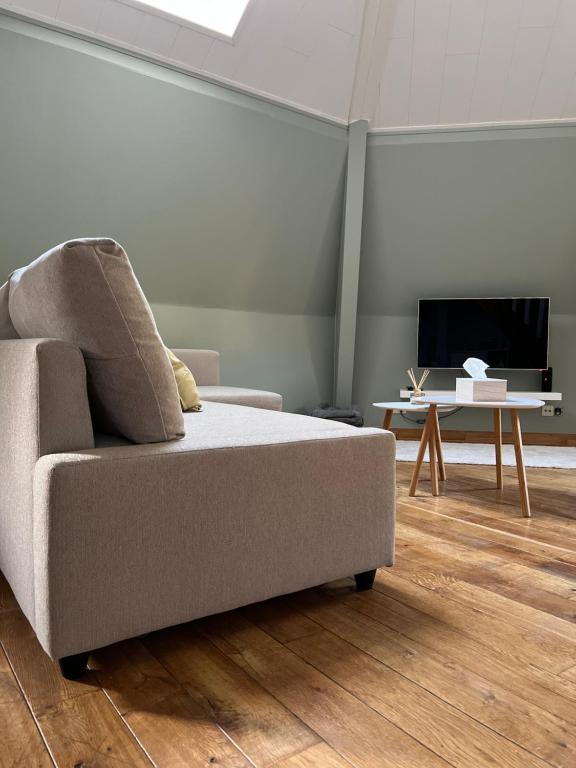 sala de estar con sofá y TV en Le Pic Dînantais - Appartement cosy ✮ en Dinant