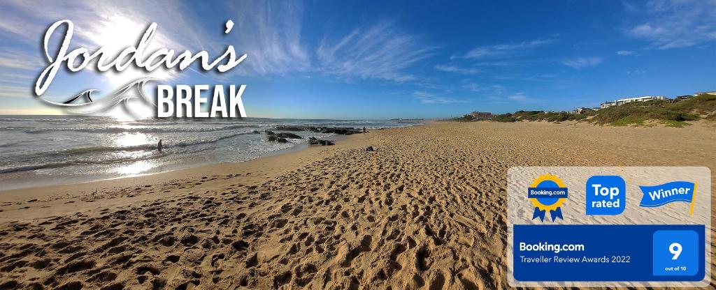 a picture of a beach with the words blondans a break at Jordan's Break in Jeffreys Bay