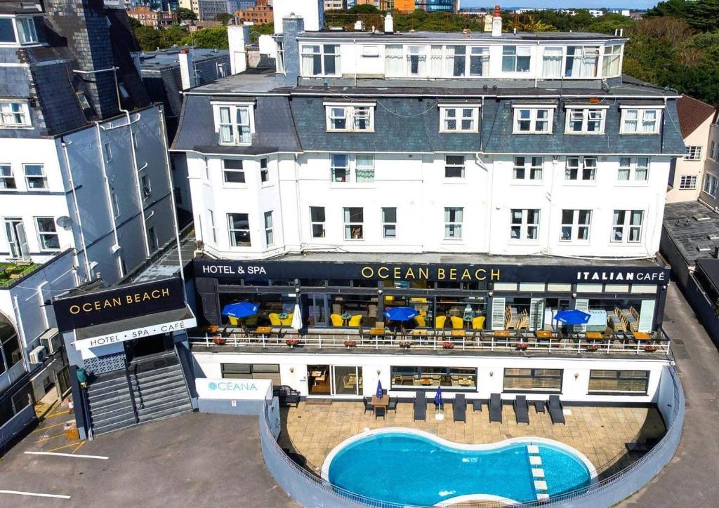 an overhead view of an ocean beach hotel with a swimming pool at Ocean Beach Hotel & Spa - OCEANA COLLECTION in Bournemouth